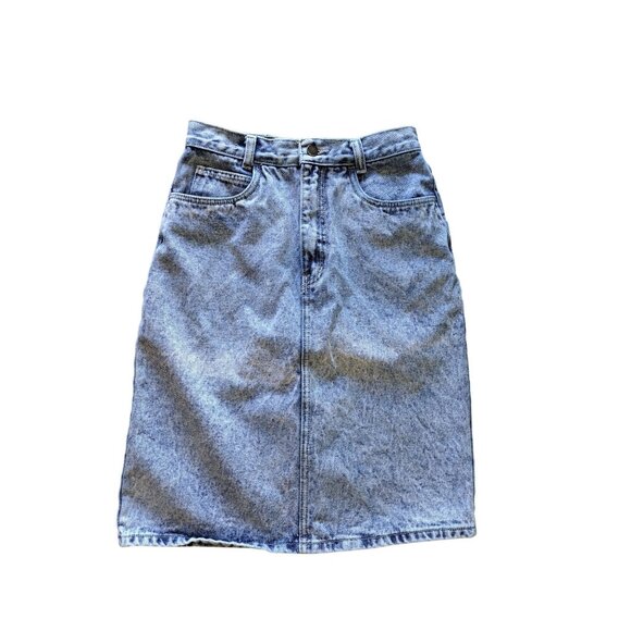 Vintage 80's Sergio Diamond Stone Wash Denim Skirt High Waist  Cotton Womens 26" - Picture 1 of 7